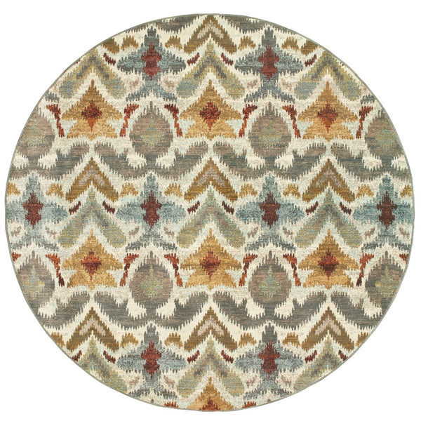 Oriental Weavers Sedona 6371C Transitional/Global Abstract Nylon, Polypropylene Indoor Area Rug Ivory/ Grey 7'10" Round S6371C240RDST