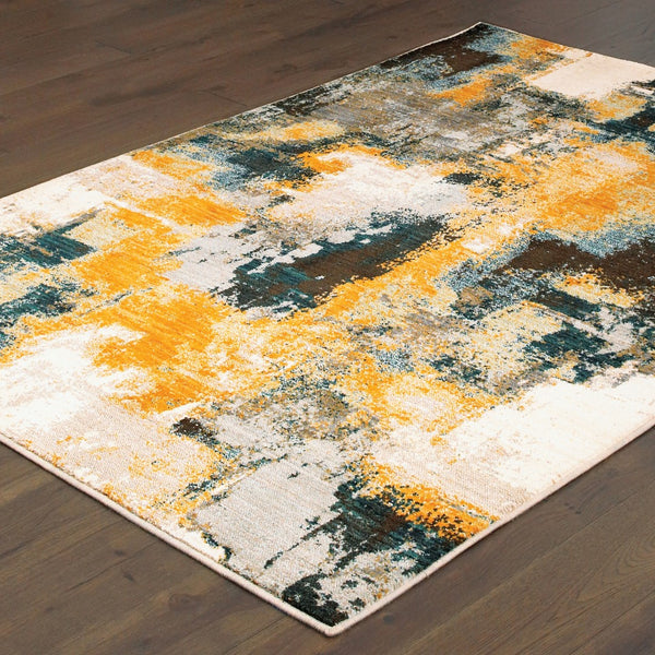 Oriental Weavers Sedona 9593A Contemporary/Industrial Abstract Nylon, Polypropylene Indoor Area Rug Blue/ Gold 9'10" x 12'10" S9593A300390ST