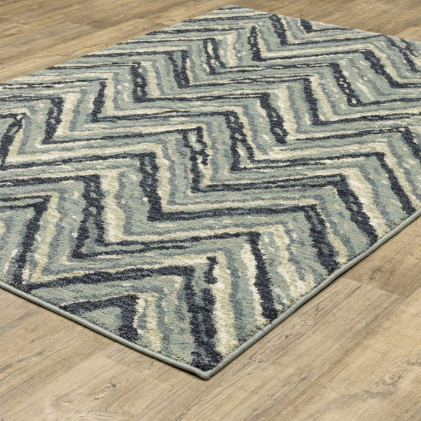 Oriental Weavers Seneca SE03A Industrial/Contemporary Chevron Polypropylene Indoor Area Rug Blue/ Light Blue 9'10" x 12'10" SSE03A300390ST