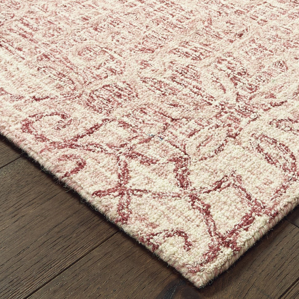 Oriental Weavers Tallavera 55601 Transitional/Global Geometric Wool Indoor Area Rug Pink/ Ivory 10' x 13' T55601305396ST