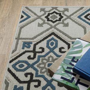 Oriental Weavers Torrey 004Y1 Global/Casual Geometric Polypropylene Indoor/Outdoor Area Rug Light Grey/ Blue 9'10" x 12'10" T004Y1300390ST