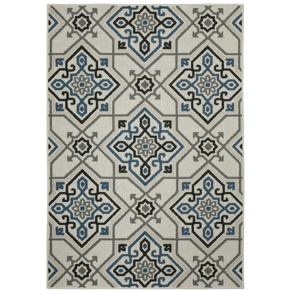 Oriental Weavers Torrey 004Y1 Global/Casual Geometric Polypropylene Indoor/Outdoor Area Rug Light Grey/ Blue 9'10" x 12'10" T004Y1300390ST