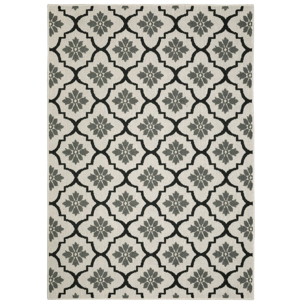 Oriental Weavers Torrey 5562E Moroccan/Casual Geometric Polypropylene Indoor/Outdoor Area Rug Light Grey/ Black 9'10" x 12'10" T5562E300390ST