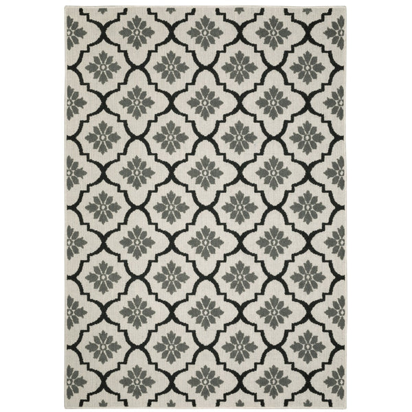 Oriental Weavers Torrey 5562E Moroccan/Casual Geometric Polypropylene Indoor/Outdoor Area Rug Light Grey/ Black 9'10" x 12'10" T5562E300390ST
