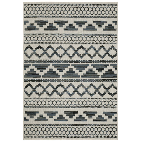 Oriental Weavers Torrey 005Y1 Tribal/Global Geometric Polypropylene Indoor/Outdoor Area Rug Light Grey/ Blue 9'10" x 12'10" T005Y1300390ST