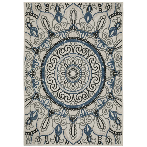 Oriental Weavers Torrey 072J1 Bohemian/Global Medallion Polypropylene Indoor/Outdoor Area Rug Light Grey/ Blue 9'10" x 12'10" T072J1300390ST