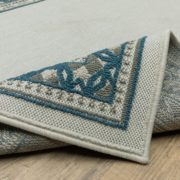 Oriental Weavers Torrey 8020W Traditional/Casual Border Polypropylene Indoor/Outdoor Area Rug Light Grey/ Blue 9'10" x 12'10" T8020W300390ST