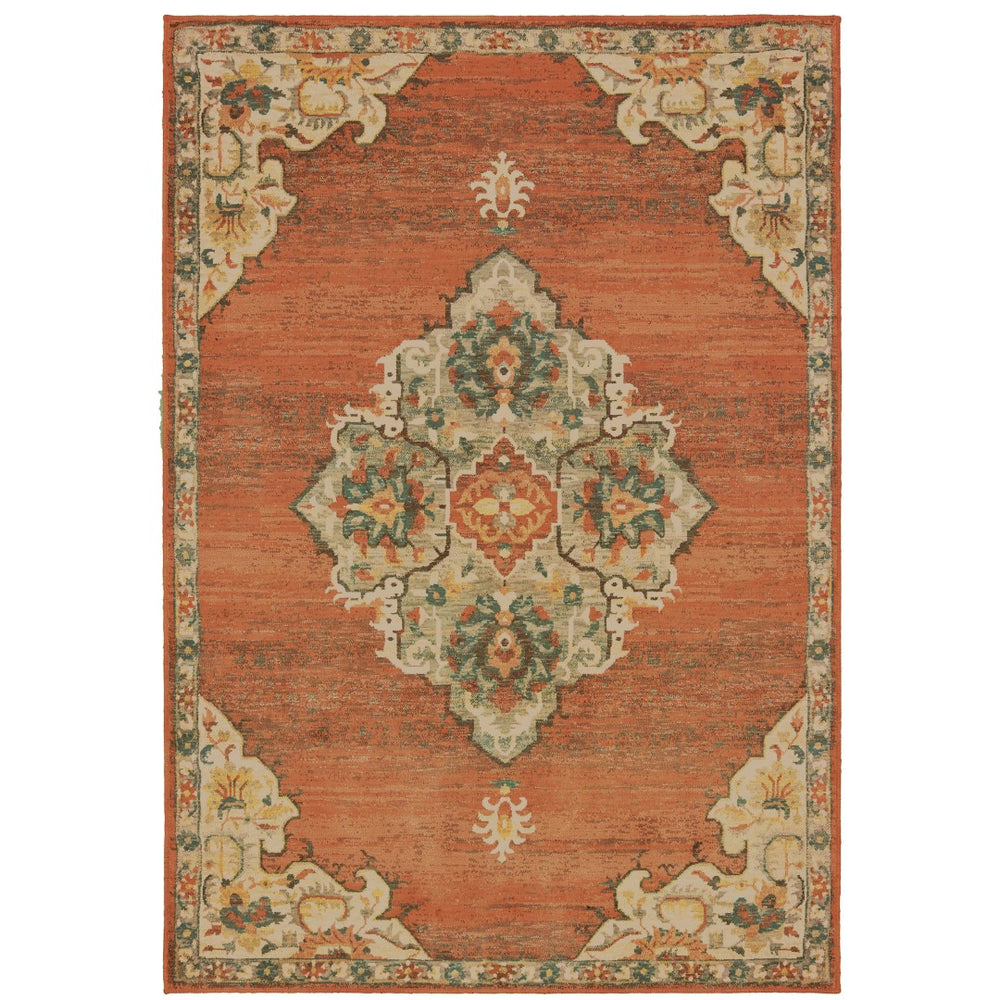 Oriental Weavers Toscana 9568B Traditional/Global Oriental Nylon, Polypropylene Indoor Area Rug Orange/ Grey 9'10" x 12'10" T9568B300390ST