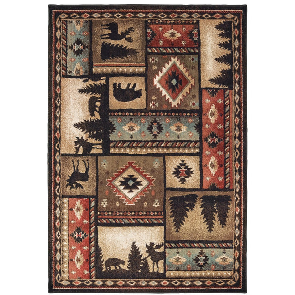 Oriental Weavers Woodlands 1041C Cabin/Lodge/Nature Southwest/Lodge Polypropylene Indoor Area Rug Black/ Multi 9'10" x 12'10" W1041C300390ST