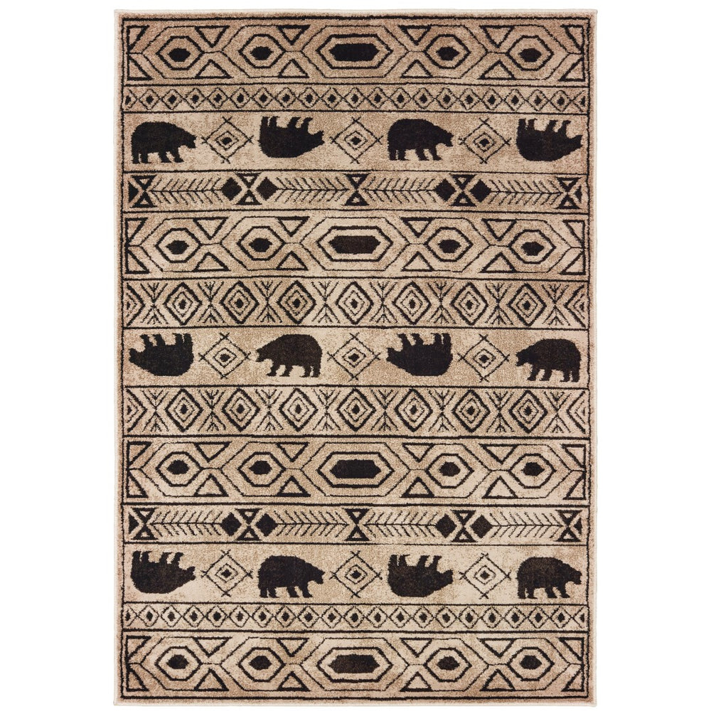 Oriental Weavers Woodlands 9651A Cabin/Lodge/Nature Southwest/Lodge Polypropylene Indoor Area Rug Ivory/ Black 9'10" x 12'10" W9651A300390ST