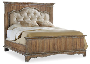 Hooker Furniture Chatelet Traditional-Formal King Upholstered Mantle Panel Bed in Poplar and Hardwood Solids with Pecan Veneer, Resin and Fabric 5300-90866