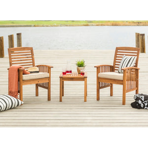 Walker Edison Patio Chairs and Side Table - Brown in Acacia Wood, Polyester OWC3CGBR 842158141958