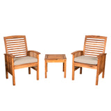 Walker Edison Patio Chairs and Side Table - Brown in Acacia Wood, Polyester OWC3CGBR 842158141958