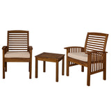 Walker Edison Patio Chairs and Side Table - Dark Brown in Acacia Wood, Polyester OWC3CGDB 842158142023