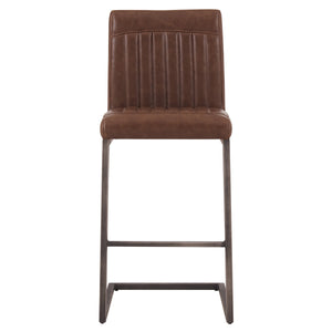 Ronan Leatherette Counter Stool Set of 2 - Vintage Industrial Style with Channel Tufting and Iron Frame