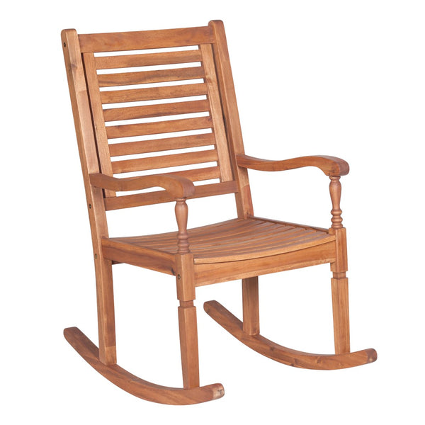 Walker Edison Solid Acacia Wood Outdoor Patio Rocking Chair - Brown in Solid Acacia Wood OWRCBR 842158103697