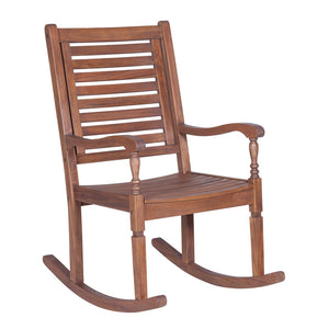 Walker Edison Solid Acacia Wood Outdoor Patio Rocking Chair - Dark Brown in Solid Acacia Wood OWRCDB 842158103703