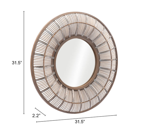 Zuo Modern Toto Rattan, Fir Wood, MDF, Glass Modern Commercial Grade Mirror Antique Gold Rattan, Fir Wood, MDF, Glass
