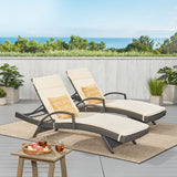 Salem Outdoor Grey Wicker Arm Chaise Lounges with BEige Water Resistant Cushions Noble House