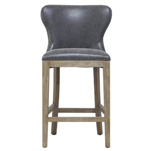 Dorsey Faux Leather Counter Stool - Stylish Kitchen Seating with Driftwood Legs, Fully Assembled