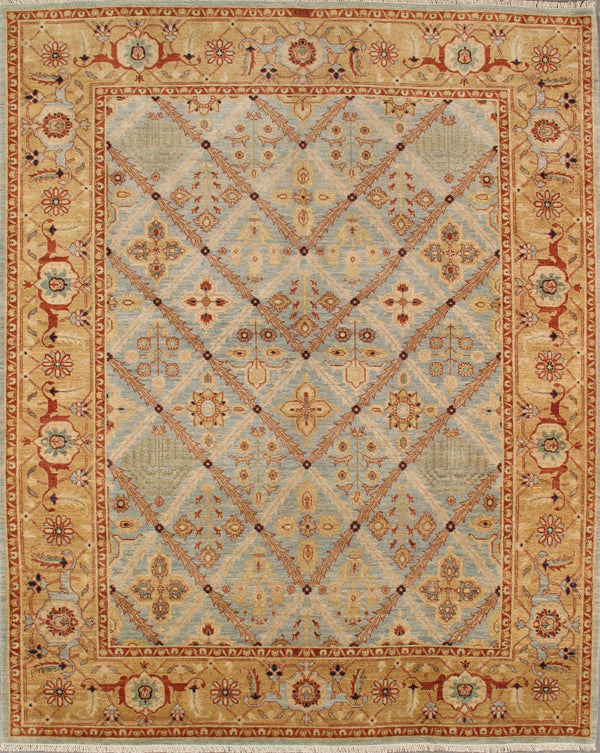 Pasargad Azerbaijan Collection Hand-Knotted Lamb's Wool Area Rug , L. Blue P-51 8x10-PASARGAD