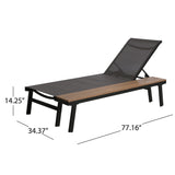 Waterloo Outdoor Mesh and Aluminum Chaise Lounge with Side Table, Gray Noble House