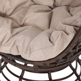 Pitner Outdoor Wicker Swivel Egg Chair with Cushion, Dark Brown and Beige Noble House
