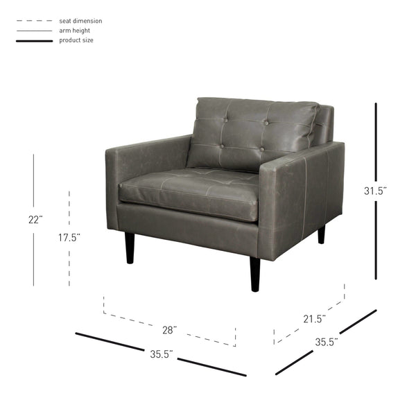 Ritchie Bonded Leather Arm Chair - Mid-Century Modern Design with Tufted Back and Black Splayed Legs