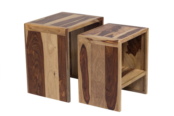 Porter Designs Sheesham Accents Solid Wood Set of 2 Nesting Natural End Table Natural 07-116-11-PDU07