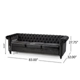 Parkhurst Tufted Chesterfield Velvet 3 Seater Sofa, Black and Dark Brown Noble House