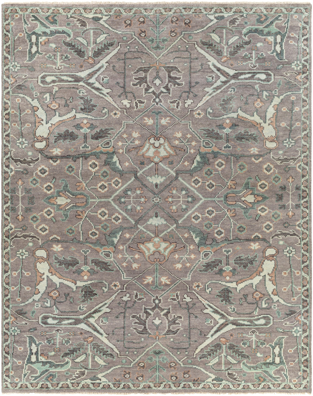 Palais PAL-2300 Traditional Wool Rug PAL2300-81012 Light Gray, Tan, Teal, Medium Gray, Camel, Eggplant 100% Wool 8'10" x 12'