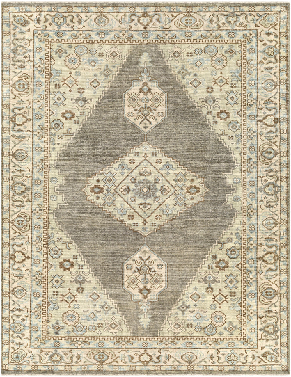 Palais PAL-2304 Traditional Wool Rug PAL2304-81012 Charcoal, Denim, Beige, Dark Brown 100% Wool 8'10" x 12'
