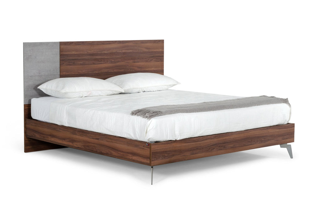VIG Furniture Nova Domus Palermo - Eastern King Modern Italian Faux Concrete & Walnut Bed VGACPALERMO-WAL-BED-Q