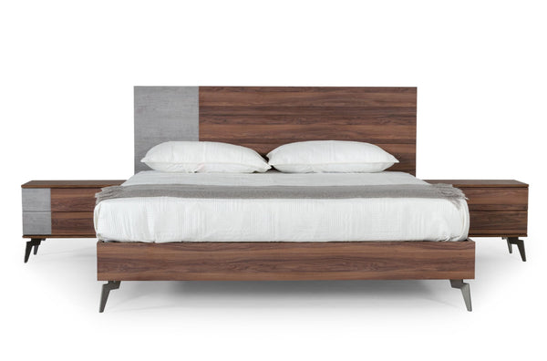 VIG Furniture Nova Domus Palermo - Modern Italian Faux Concrete & Walnut Bed VGACPALERMO-WAL-BED