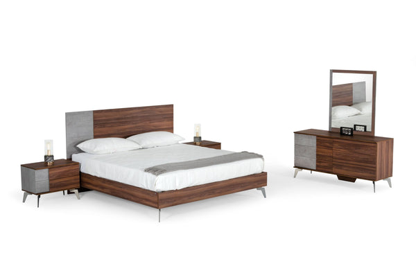 VIG Furniture Nova Domus Palermo - Modern Italian Faux Concrete & Walnut Bed VGACPALERMO-WAL-BED