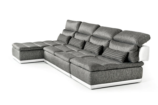 VIG Furniture David Ferrari Panorama - Italian Modern Grey Fabric + White Leather Modular Sectional Sofa VGFTPANORAMA-GRYWHT-2