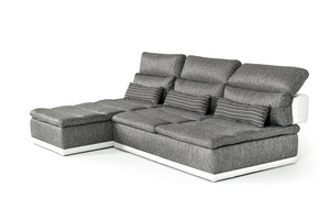VIG Furniture David Ferrari Panorama - Italian Modern Grey Fabric + White Leather Modular Sectional Sofa VGFTPANORAMA-GRYWHT-2