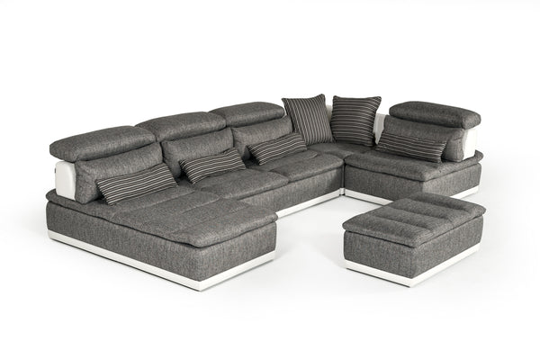 VIG Furniture David Ferrari Panorama - Italian Modern Grey Fabric + White Leather Modular Sectional Sofa VGFTPANORAMA-GRYWHT-2