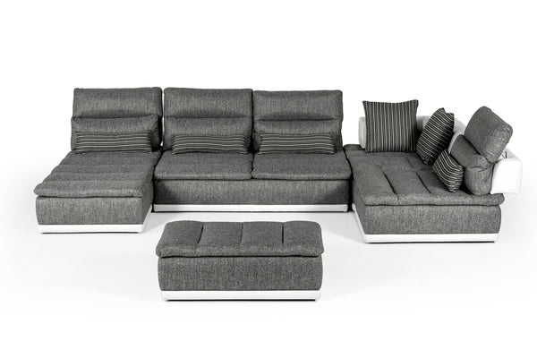 VIG Furniture David Ferrari Panorama - Italian Modern Grey Fabric + White Leather Modular Sectional Sofa VGFTPANORAMA-GRYWHT-2