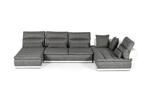 VIG Furniture David Ferrari Panorama - Italian Modern Grey Fabric + White Leather Modular Sectional Sofa VGFTPANORAMA-GRYWHT-2