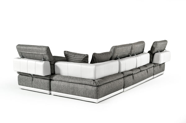 VIG Furniture David Ferrari Panorama - Italian Modern Grey Fabric + White Leather Modular Sectional Sofa VGFTPANORAMA-GRYWHT-2