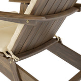 Malibu Outdoor Acacia Wood Folding Adirondack Chairs with Cushions (Set of 4), Gray and Khaki