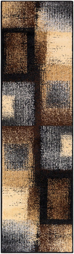 Paramount PAR-1086 Modern Polypropylene Rug PAR1086-2276 Dark Brown, Black, Charcoal, Medium Gray, Khaki, Beige 100% Polypropylene 2'2" x 7'7"