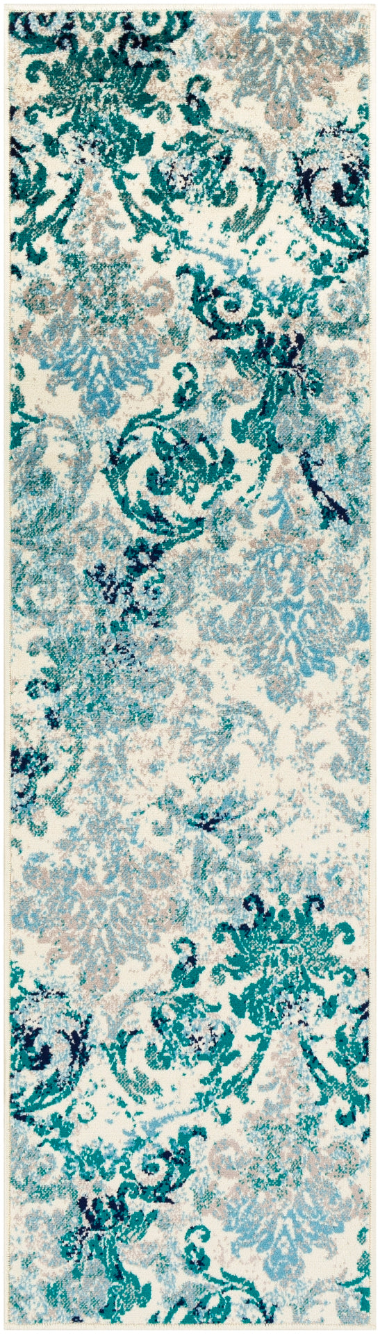 Paramount PAR-1102 Modern Polypropylene Rug PAR1102-2276 Teal, Aqua, Dark Blue, Light Gray, Cream 100% Polypropylene 2'2" x 7'7"