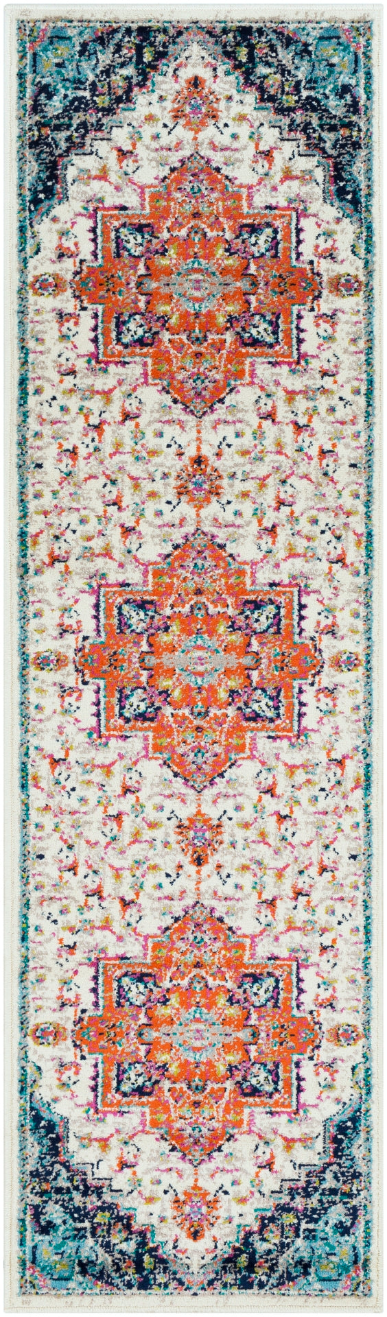 Paramount PAR-1108 Traditional Polypropylene Rug PAR1108-2276 Bright Orange, Dark Blue, Fuchsia, Aqua, Lime, Teal, Light Gray, Cream 100% Polypropylene 2'2" x 7'7"