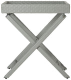 Safavieh Bardia Tray Table Folding Grey Black Silver Rattan PE Rattan Galvanized Steel PAT2004B 683726800477
