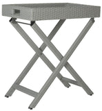 Safavieh Bardia Tray Table Folding Grey Black Silver Rattan PE Rattan Galvanized Steel PAT2004B 683726800477