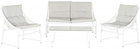 Safavieh Berkane Outdoor Set 4 Piece White Grey Black Silver Rattan PE Rattan Polyester Foam Galvanized Steel PAT2009A 683726826903