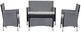 Safavieh Figueroa Outdoor Set 4 Piece Black White Rattan PE Rattan Polyester Foam PAT2508G 889048072640