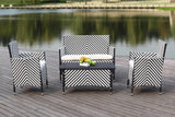 Safavieh Figueroa Outdoor Set 4 Piece Black White Rattan PE Rattan Polyester Foam PAT2508G 889048072640